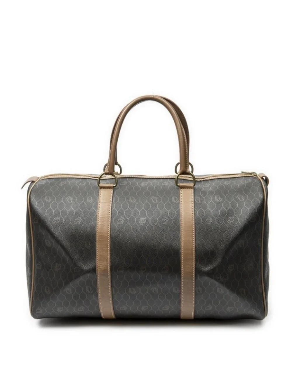 Dior Vintage Travel Boston Gray Brown Honeycomb Canvas Shoulder Bag - Picture 5 of 10